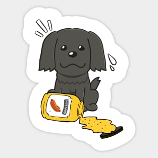 Cute Black Sheepdog Spilled a jar of mustard sauce Sticker